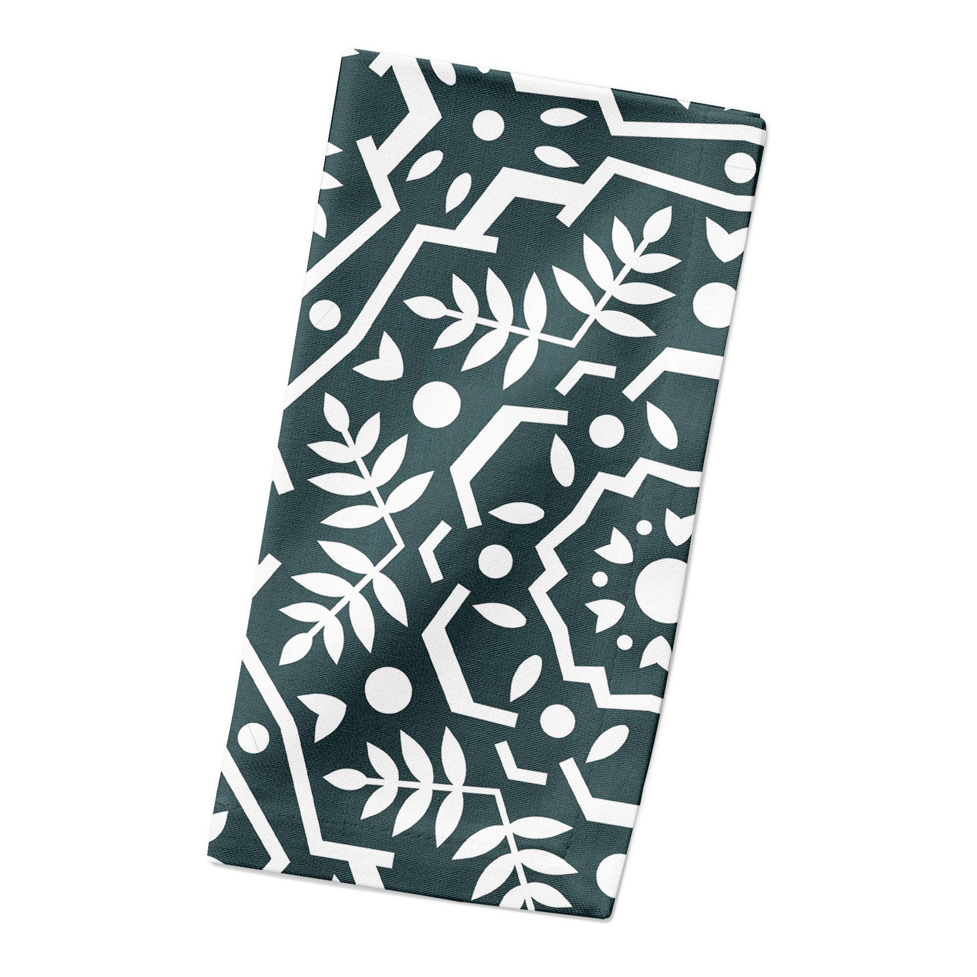 Folk Floral Teal 10" x 10" Cotton Twill Napkin